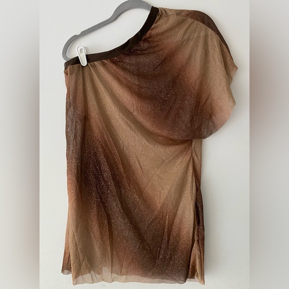 Reverence Gold Brown One Shoulder Top Mini Dress Dance Costume - Picture 2 of 4